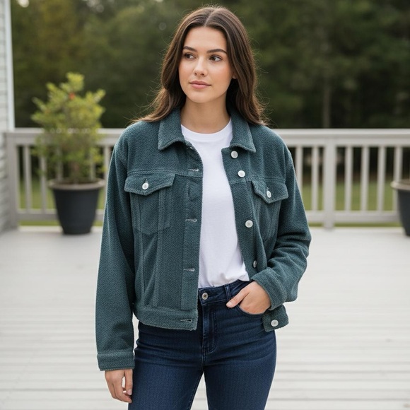 ZARA Women’s Terrycloth Effect Distressed Denim Jacket Blue Sz Medium RARE - Picture 1 of 13